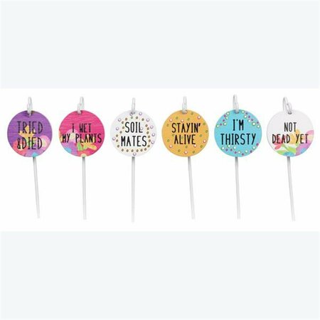PATIO TRASERO Metal Garden Stake with Wood Round Garden Tag, Assorted Style - Set of 6 PA4252063